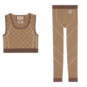 Gucci Tan Logo Crop Top and Leggings Set